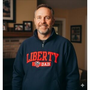 Champion ECO Liberty LU Flames Dad‎ 1/4 Quarter Zip Jacket Size Large Navy Blue